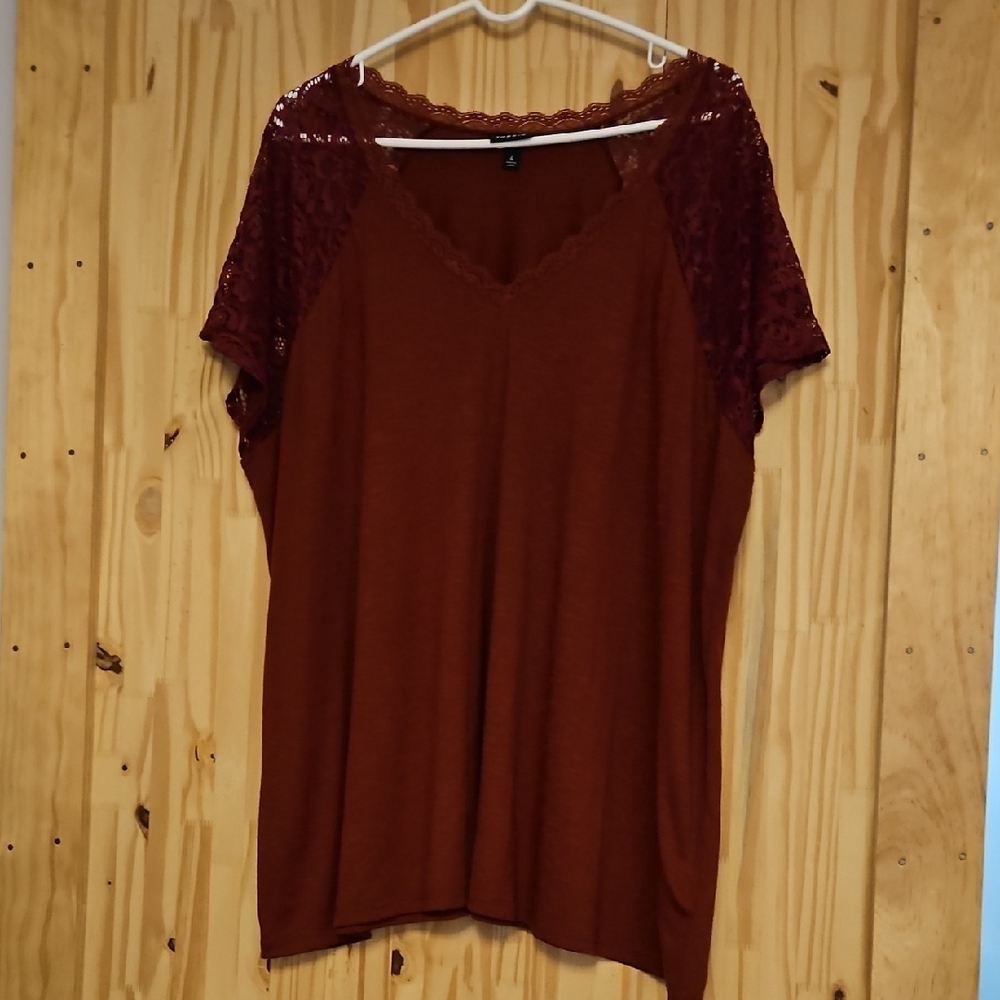 Torrid Rust Lace Sleeve Tee